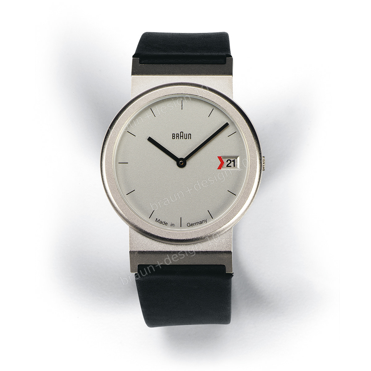 Braun AW 30 quartz verd. Armband, chrom / schwarz, 1994, designed by Dieter Lubs