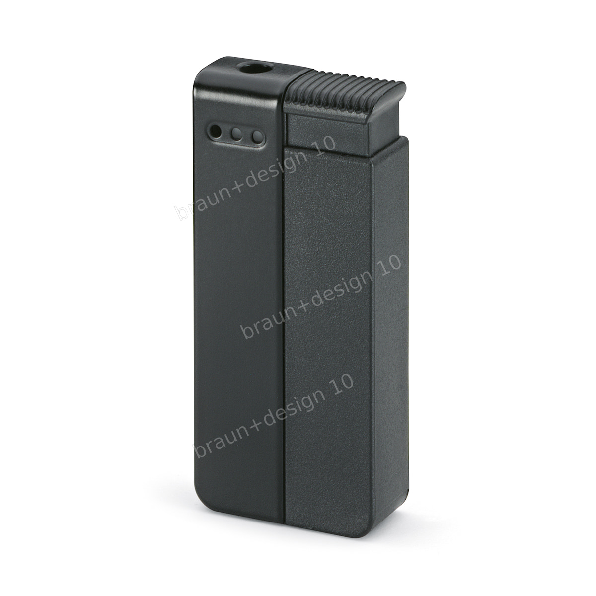 Braun duo Taschenfeuerzeug, schwarz / silber, gerillt / glatt, 1976, designed by Busse Design